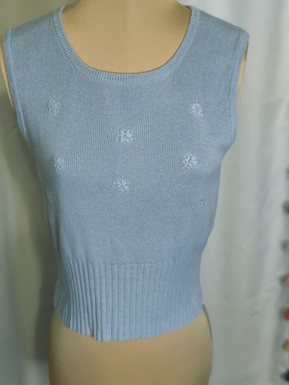 Vintage County Seat cottagecore Summer Sweater Embossed Floral Cropped SM
